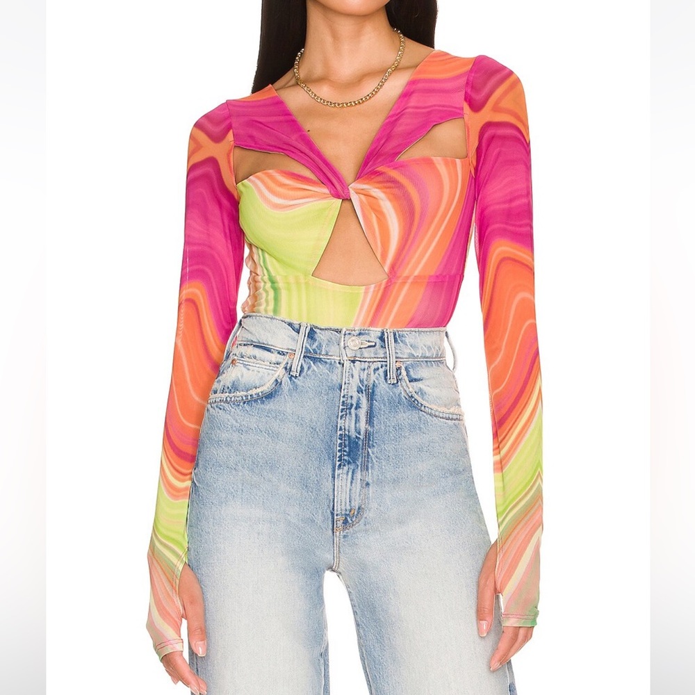 AFRM Roshni Top in Abstract Spring Wave (Size XS)